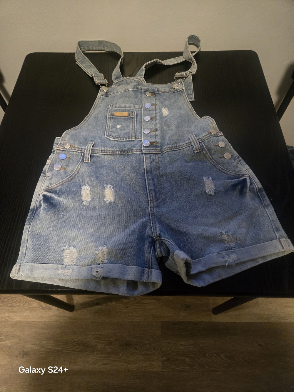 Denim Short Overalls Romper - Light Blue